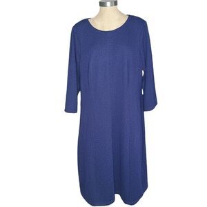 Adrianna Papell Dress 16W Navy Blue Textured Lined Pockets A-Line Stretch Party